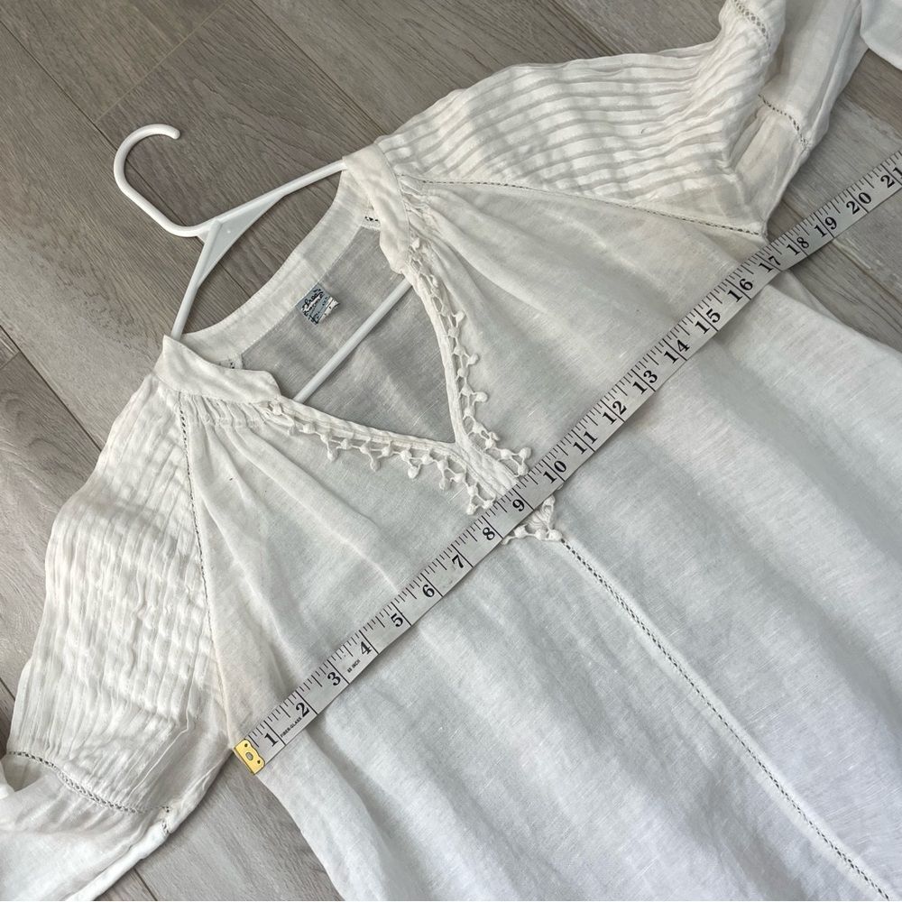 Free People Top linen cotton pintuck sheer long sleeve womens White small boho - Picture 3 of 7